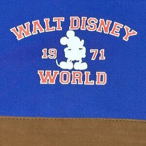 Walt Disney World 1971 Backpack blue drawstring/snap closure tan suede trim